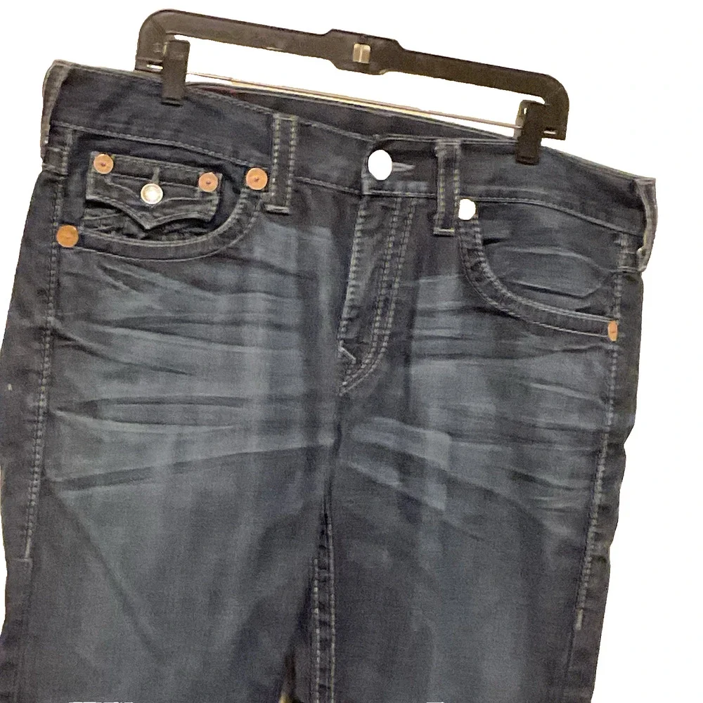 True Religion‎ Ricky Jeans Mens Seat 34 Big T Thick Stitch Blue